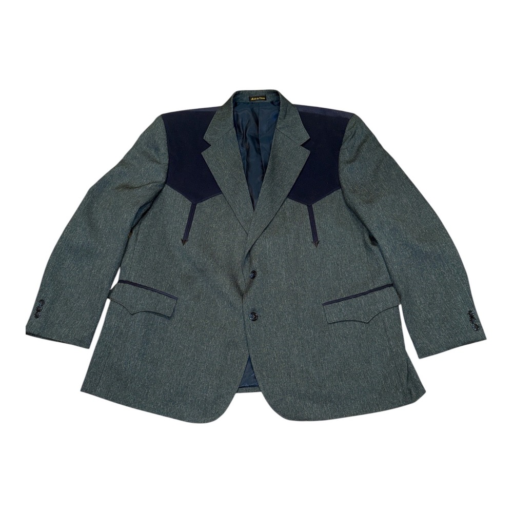 Circle S Mens Western Sports Coat Gray Navy Blue Yoke Cowboy Blazer 54R